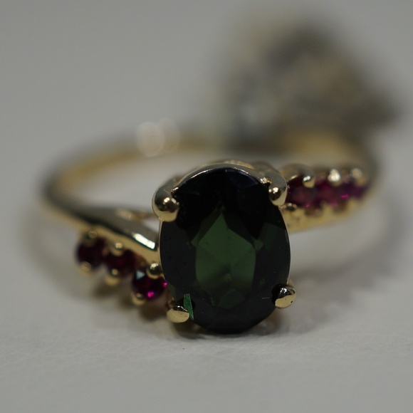 14KY Gold Genuine Tourmaline & Ruby Ring - Picture 4 of 7